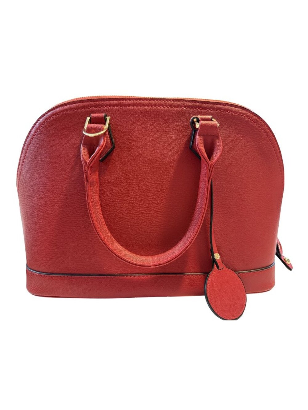 Adrienne Vittadini Faux Leather Red Dome Handbag Detachable Shoulder Strap